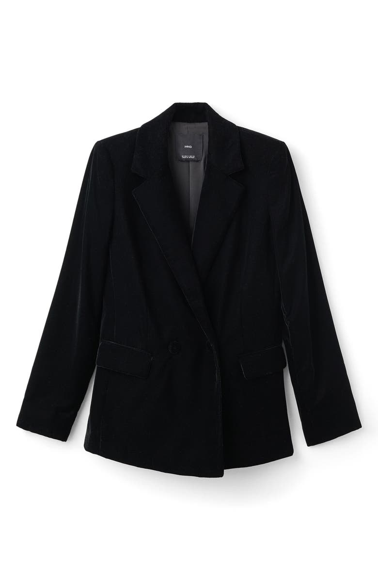 MANGO Double Breasted Velvet Blazer, Alternate, color, Black