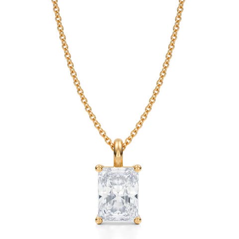 Radiant Solitaire Lab Diamond Pendant Necklace 14K 2.0ct