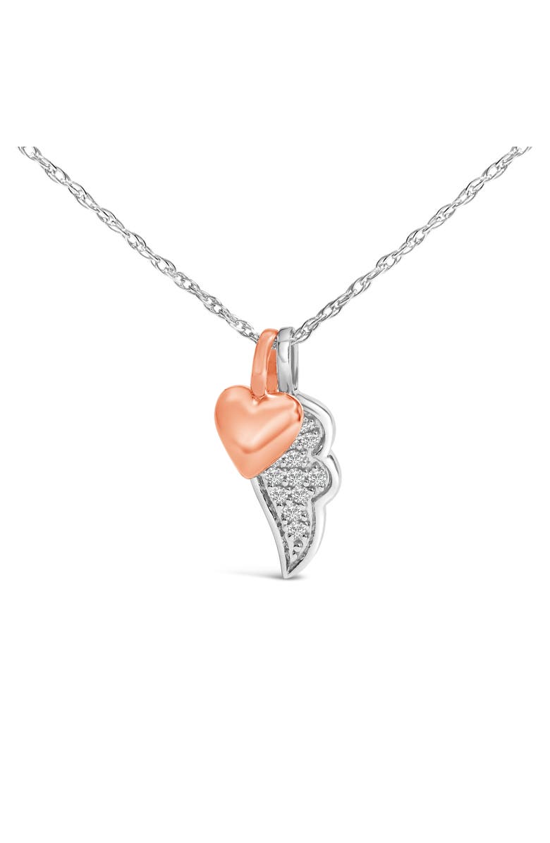 Haus of Brilliance 14K Rose Gold Plated Sterling Silver 1/10 Cttw Diamond Heart & Wing Pendant Necklace, Main, color, White Gold Over Silver