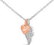 Haus of Brilliance 14K Rose Gold Plated Sterling Silver 1/10 Cttw Diamond Heart & Wing Pendant Necklace