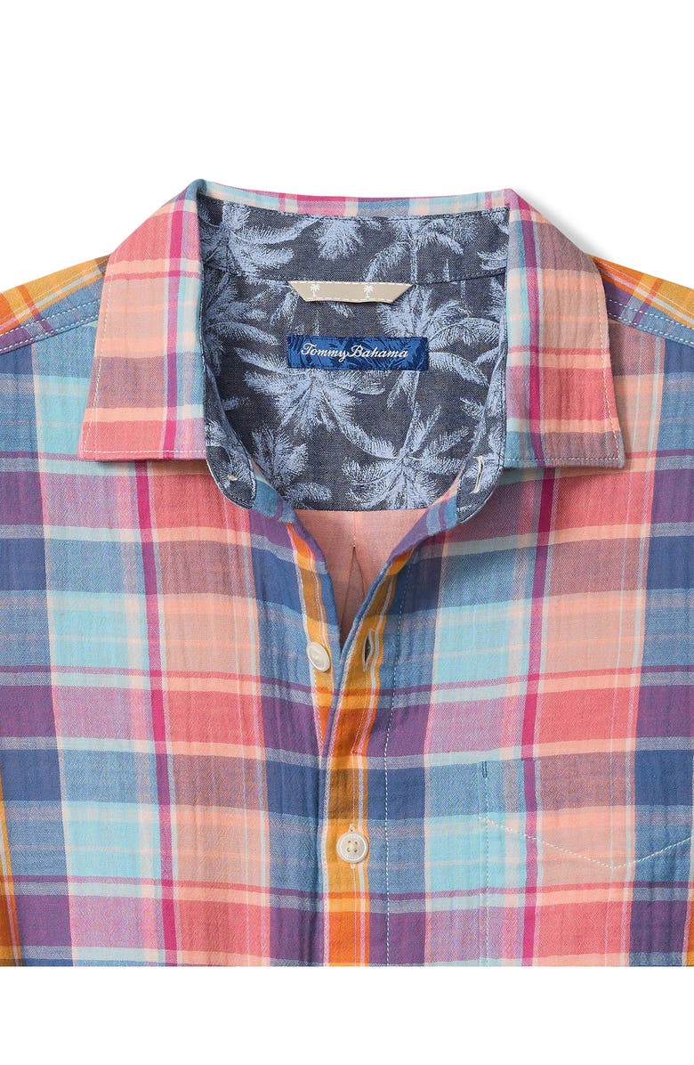 Tommy Bahama Palma Roja Plaid Brushed Cotton Button-Up Shirt, Alternate, color, Turquoise Haze