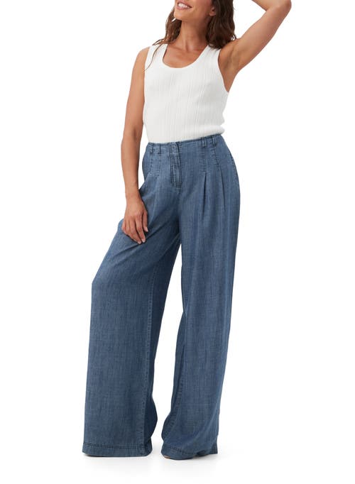 Trina Turk Dans Wide Leg Chambray Pant In Indigo