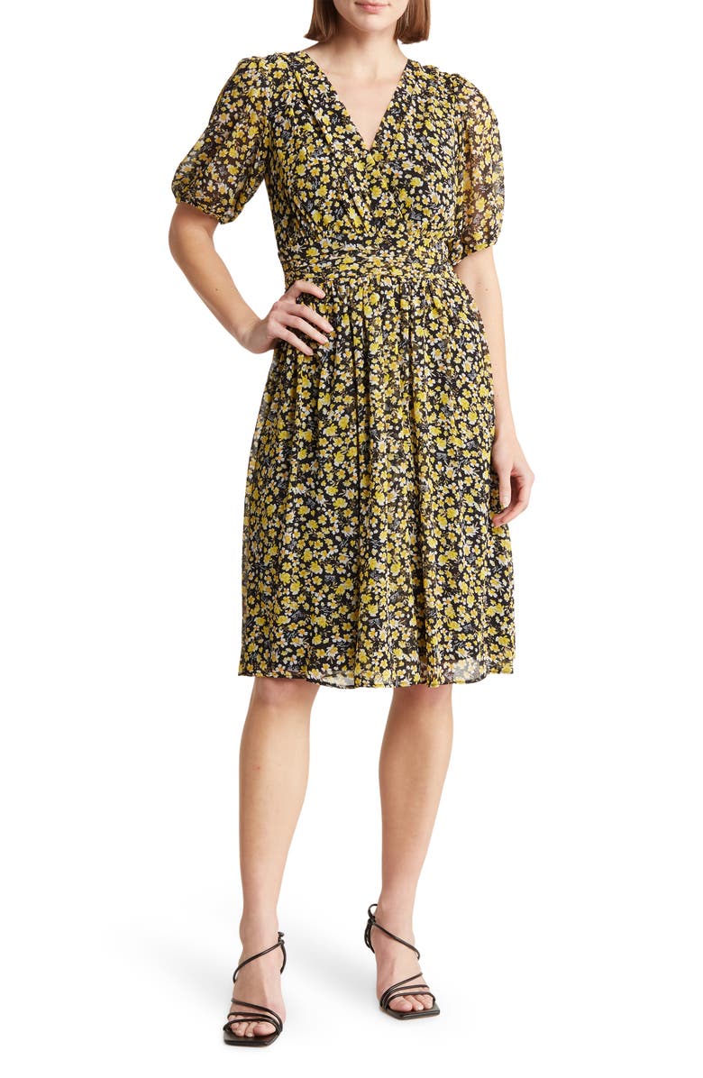 KARL LAGERFELD PARIS Floral Print Chiffon Midi Dress, Main, color, 