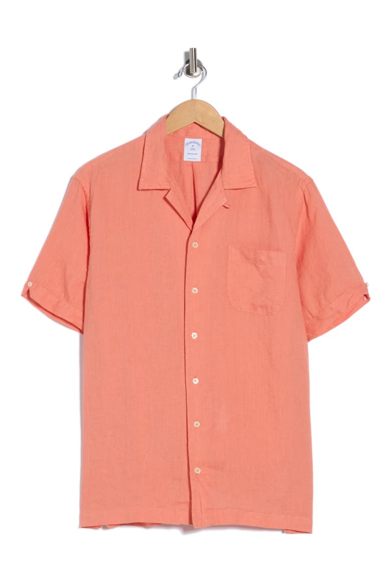 Regular Fit Linen Camp Shirt, Alternate, color, TERRA COTTA