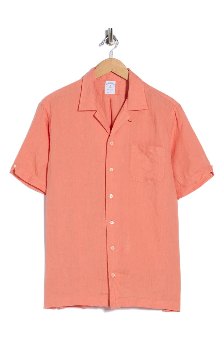 Brooks Brothers Regular Fit Linen Camp Shirt, Alternate, color, Terra Cotta