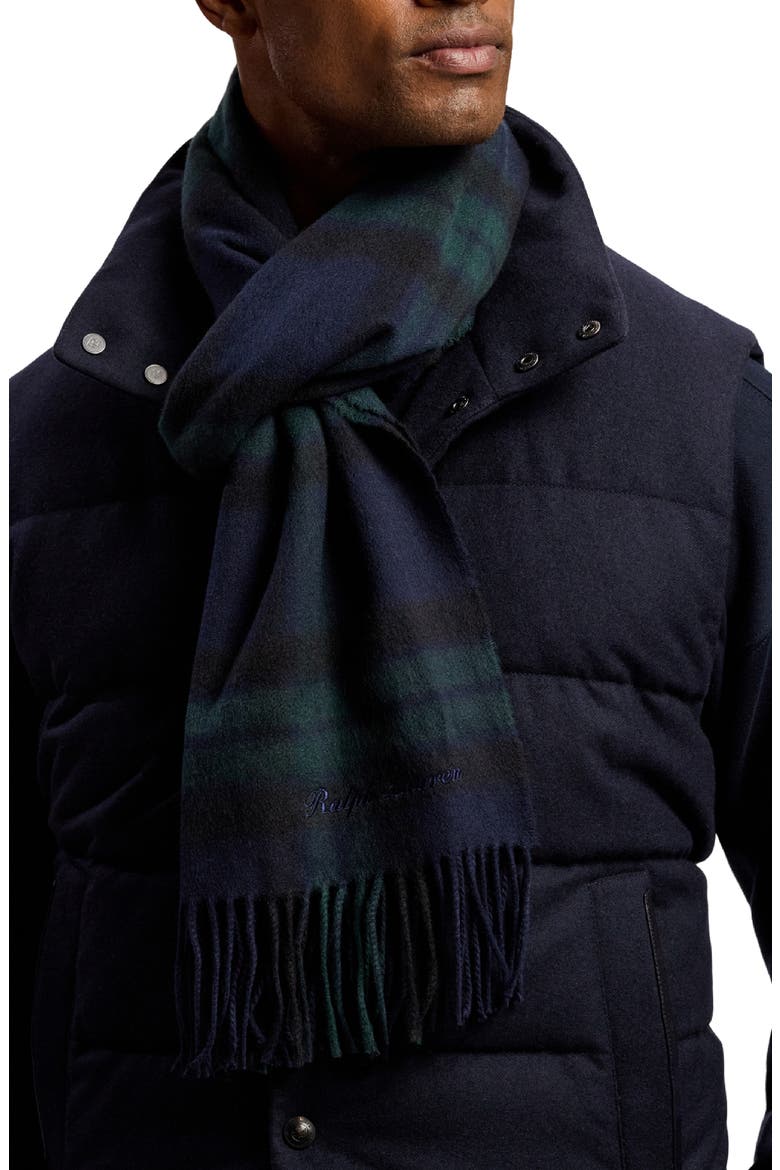 Plaid Cashmere Fringe Scarf, Main, color, BLACKWATCH