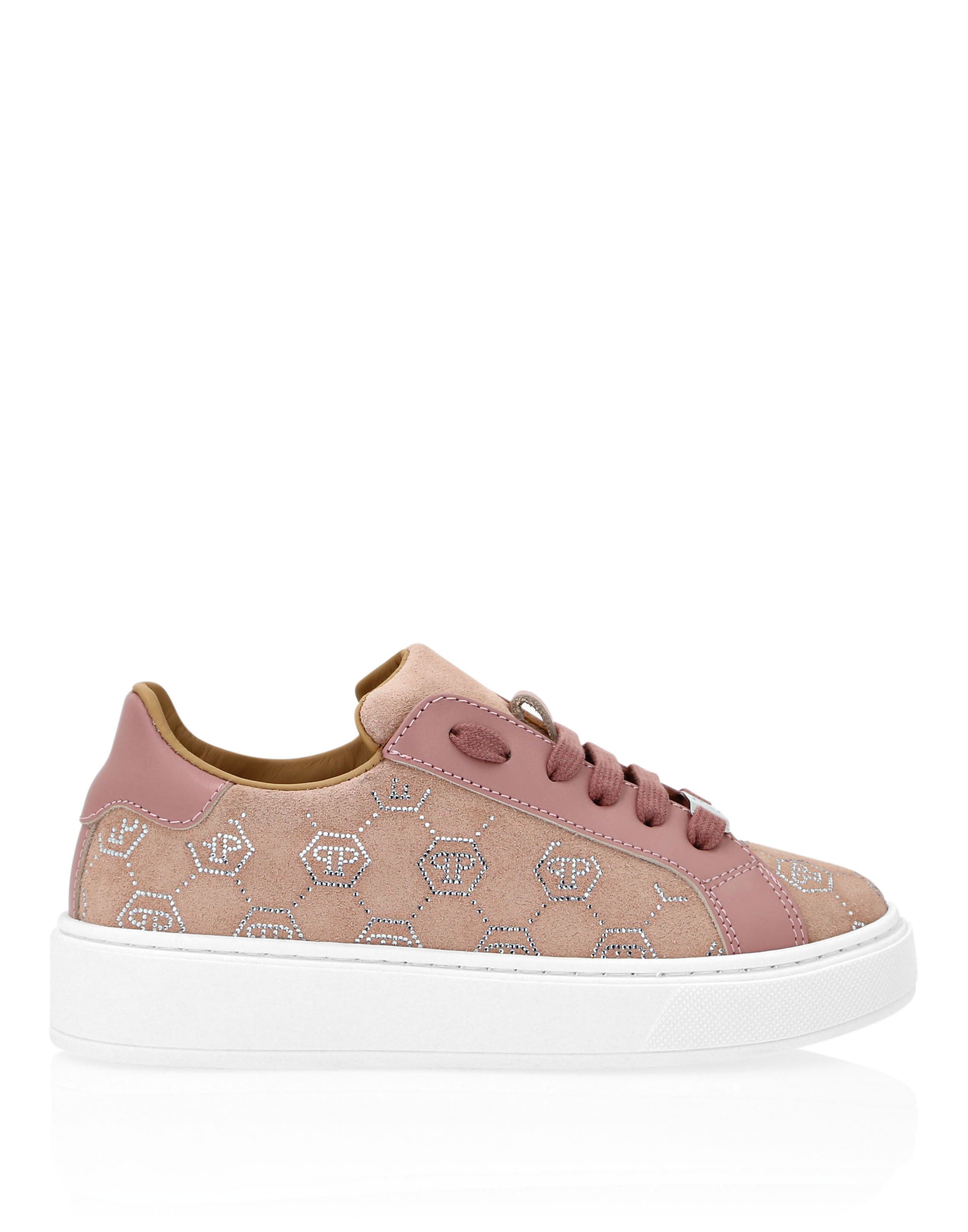 Suede Lo-Top Sneakers Monogram Strass Girl, Alternate, color, pink/silver