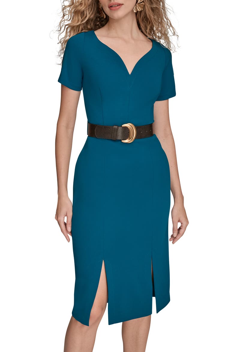 Belted Sheath Dress, Alternate, color, MIDNIGHT GREEN