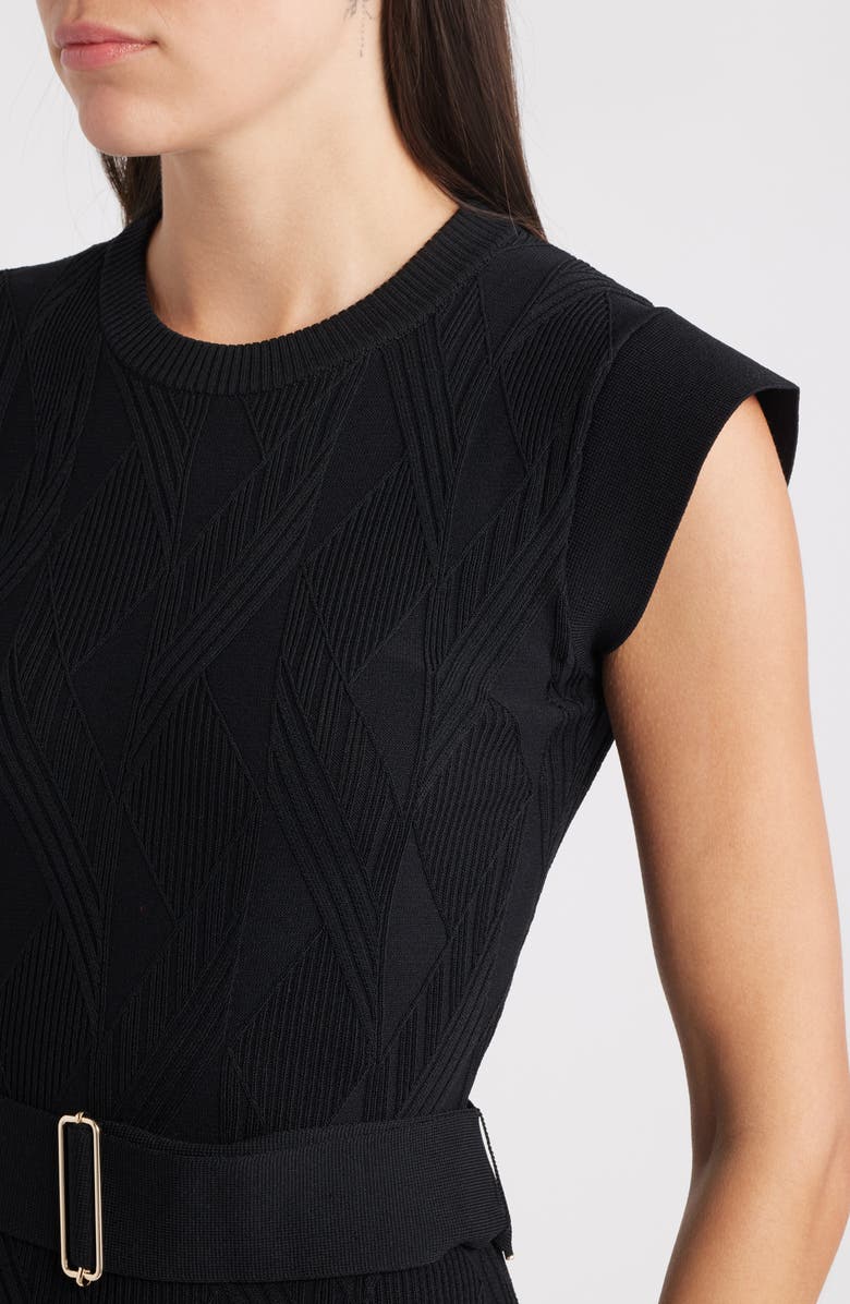 Vince Camuto Belted Knit Sheath Dress, Alternate, color, Black
