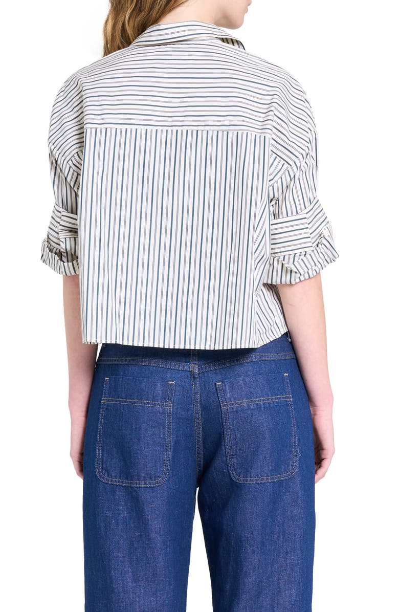 TWP Next Ex Stripe Crop Cotton Button-Up Shirt, Alternate, color, Ivory/ Cilantro