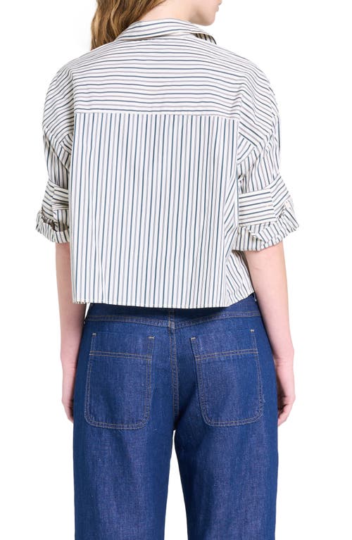 Twp Next Ex Stripe Crop Cotton Button-up Shirt In White