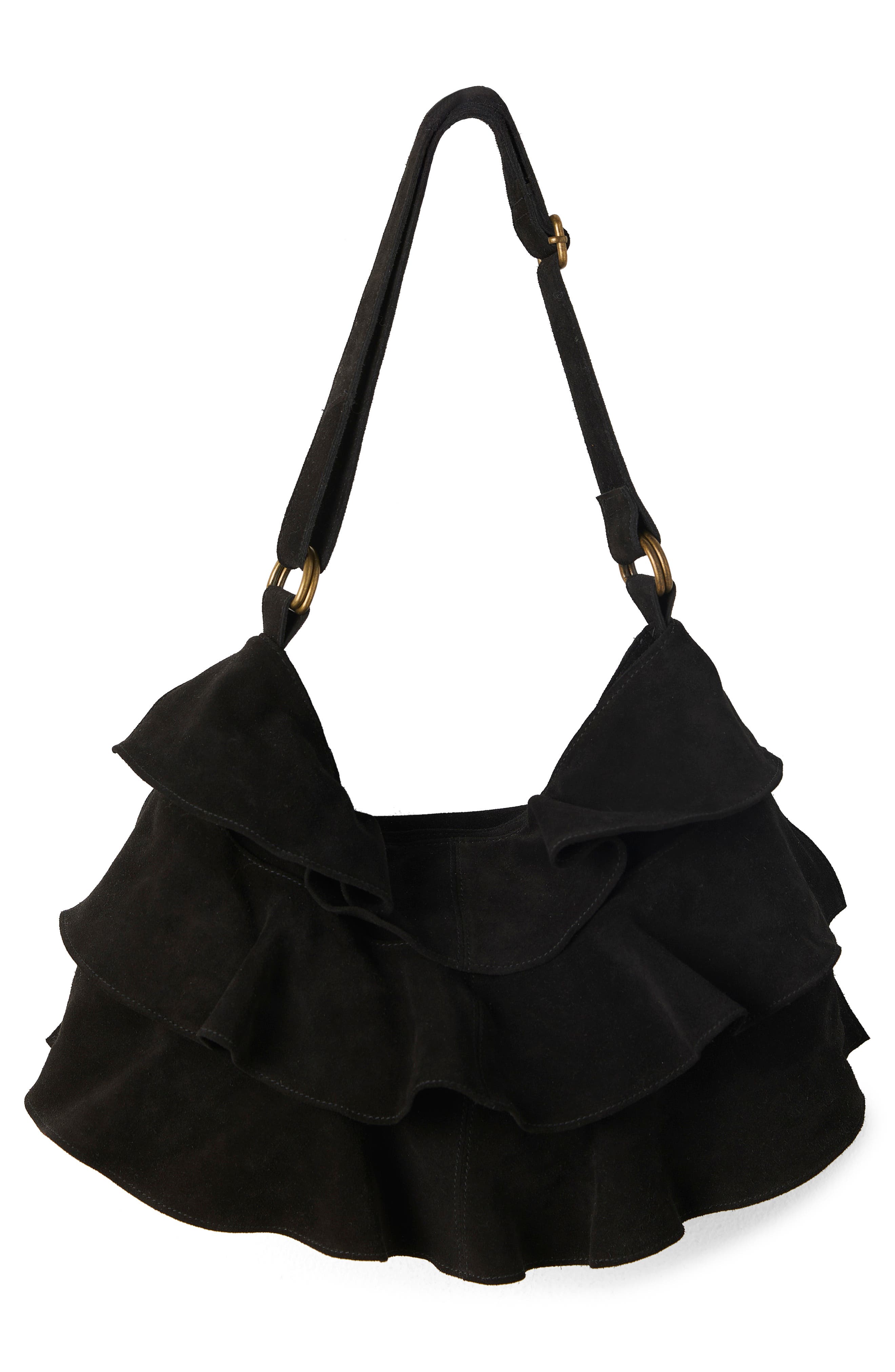 Free People Rae Ruffle Suede Shoulder Bag, Main, color, 
