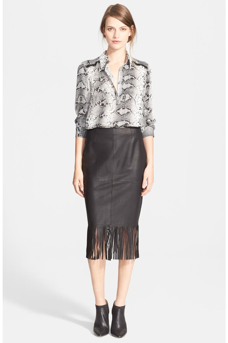 'Jaxson' Fringe Leather Skirt, Alternate, color, BLACK