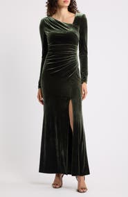 Eliza J Ruched Velvet Long Sleeve Gown