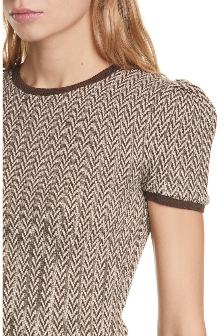 Herringbone Puff Sleeve Merino Wool Sweater, Alternate, color, BROWN/ CREAM