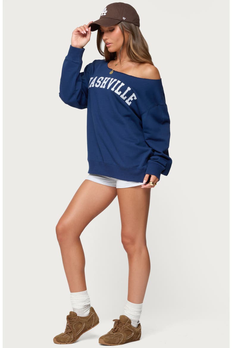 Nashville Oversize Off the Shoulder Sweatshirt, Alternate, color, NAVY