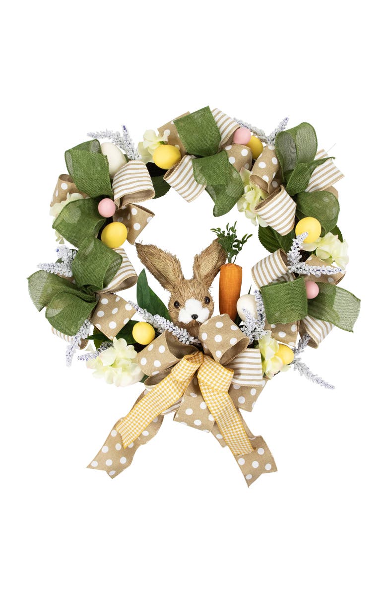 Northlight Bunny and Bows Floral Easter Wreath - 22" - Green and Beige - Unlit, Main, color, Brown