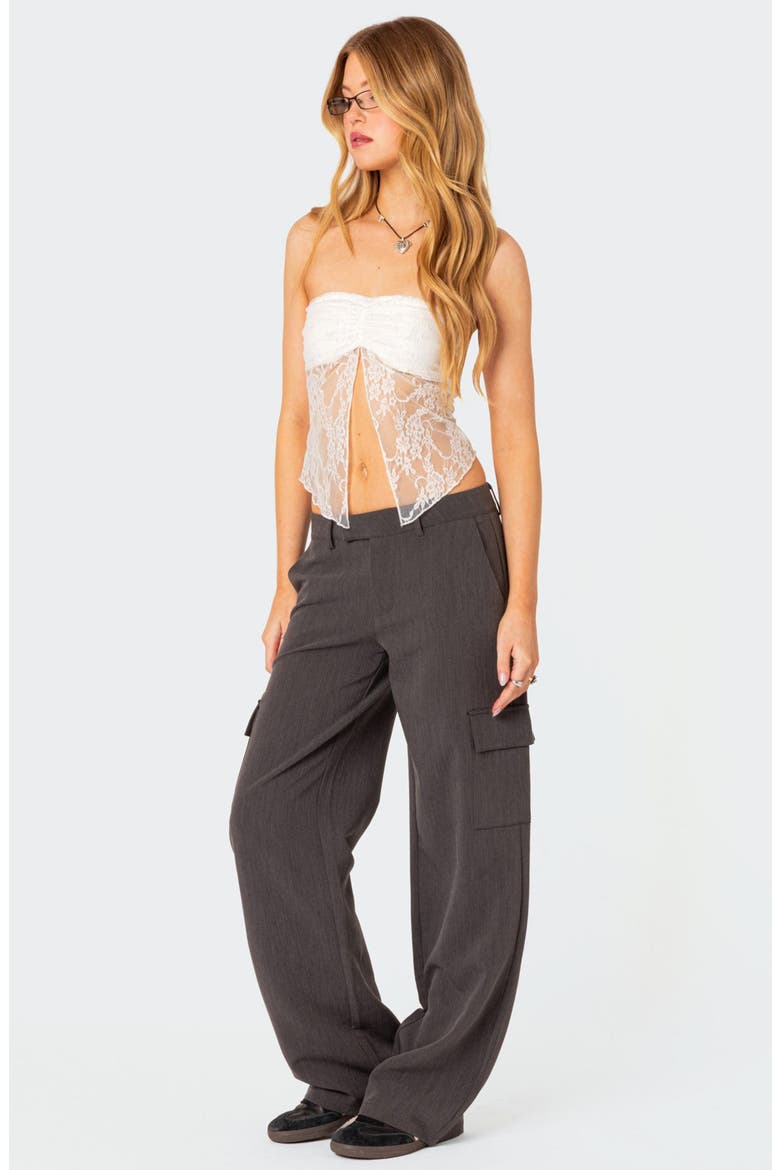 Twilight Split Front Lace Strapless Top, Alternate, color, WHITE
