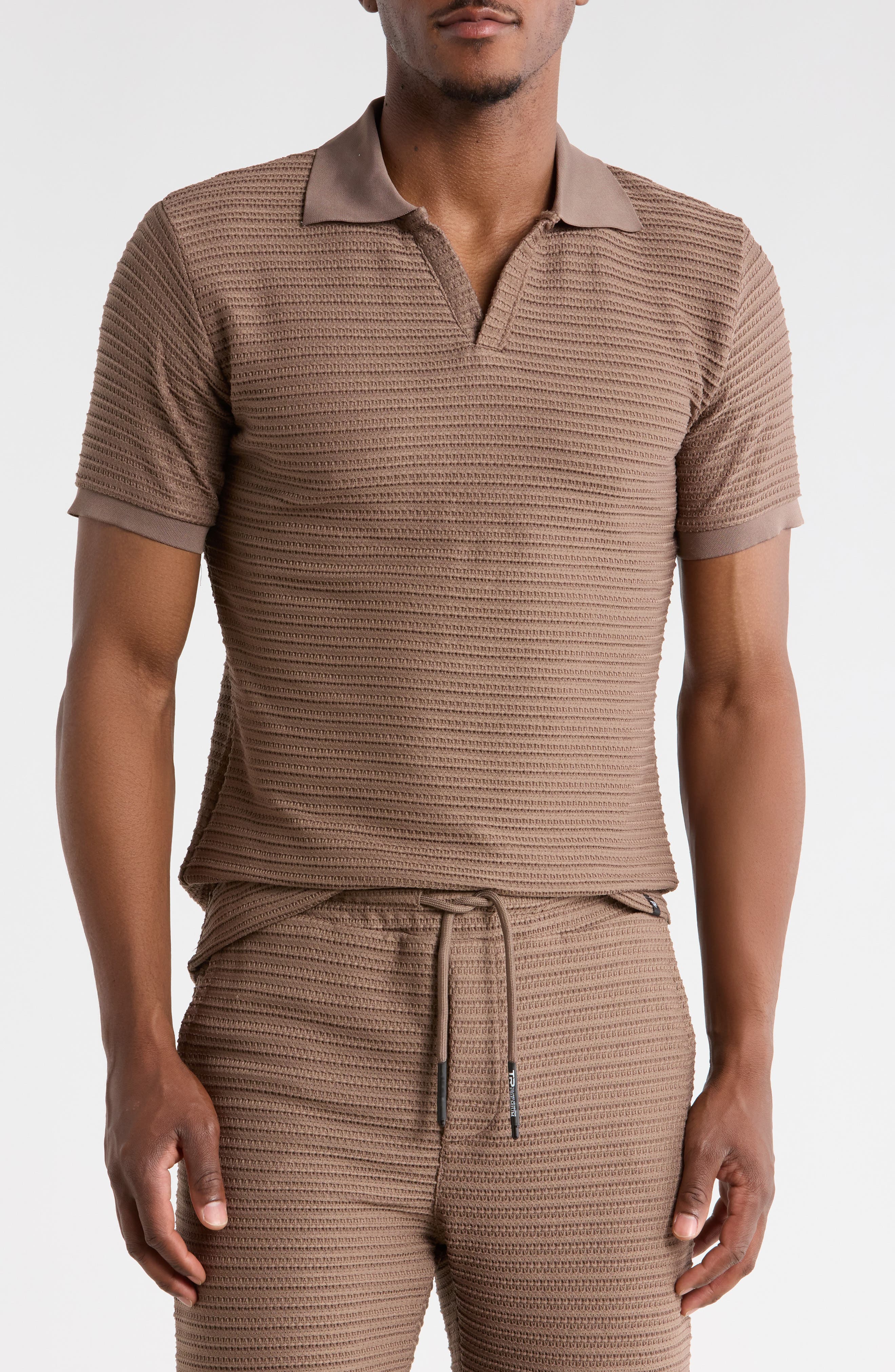 Modern Fit Textured Johnny Collar Polo Sweater