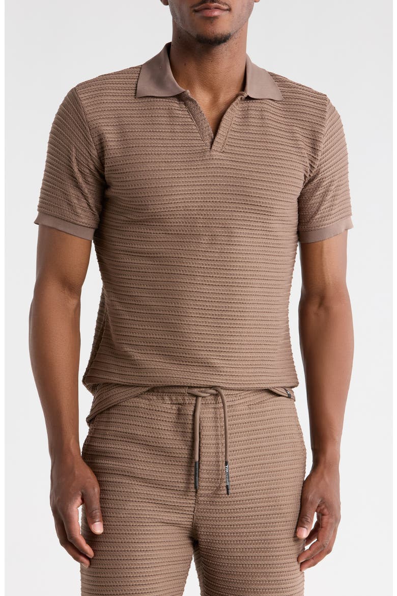 Modern Fit Textured Johnny Collar Polo Sweater, Main, color, TRUFFLE