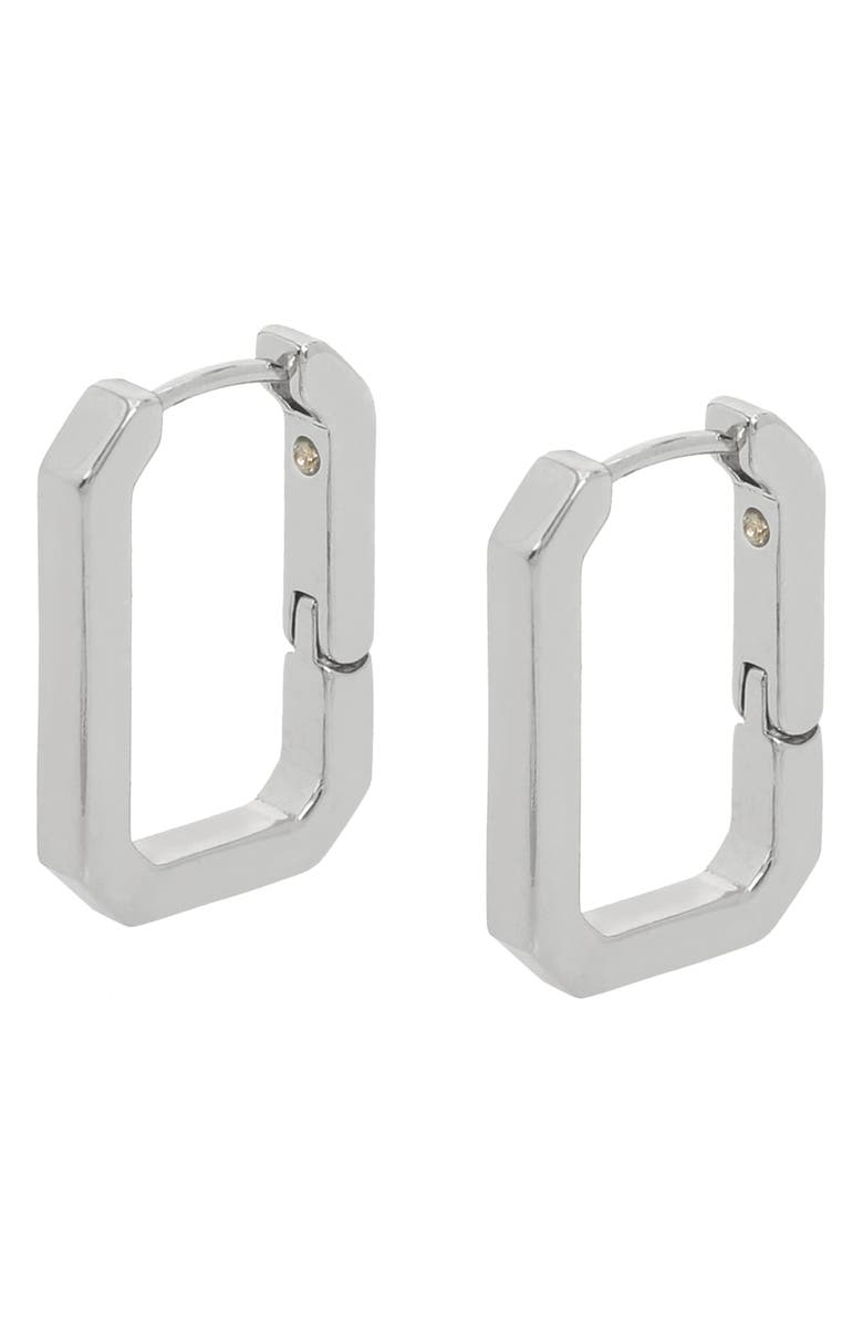 AllSaints Small Hexagon Huggie Hoop Earrings, Alternate, color, Rhodium