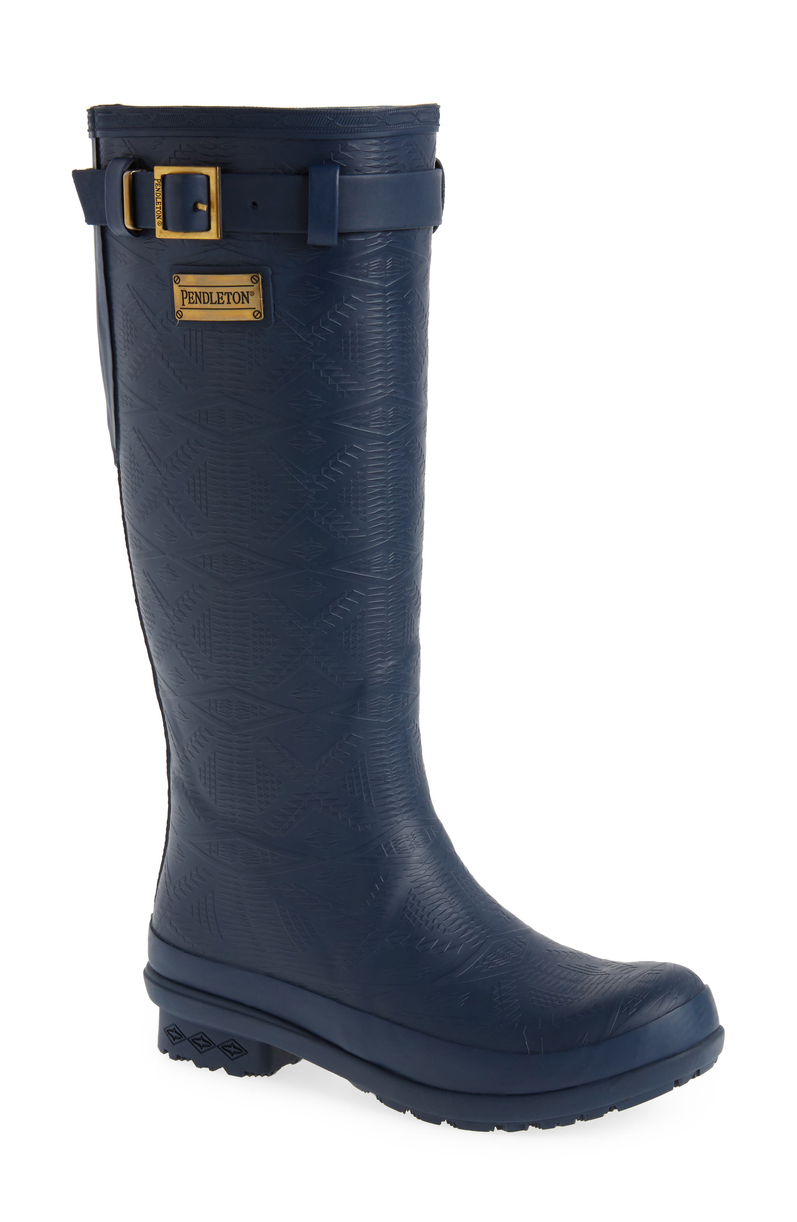 Pendleton Embossed Tall Waterproof Rain Boot, Main, color, Navy