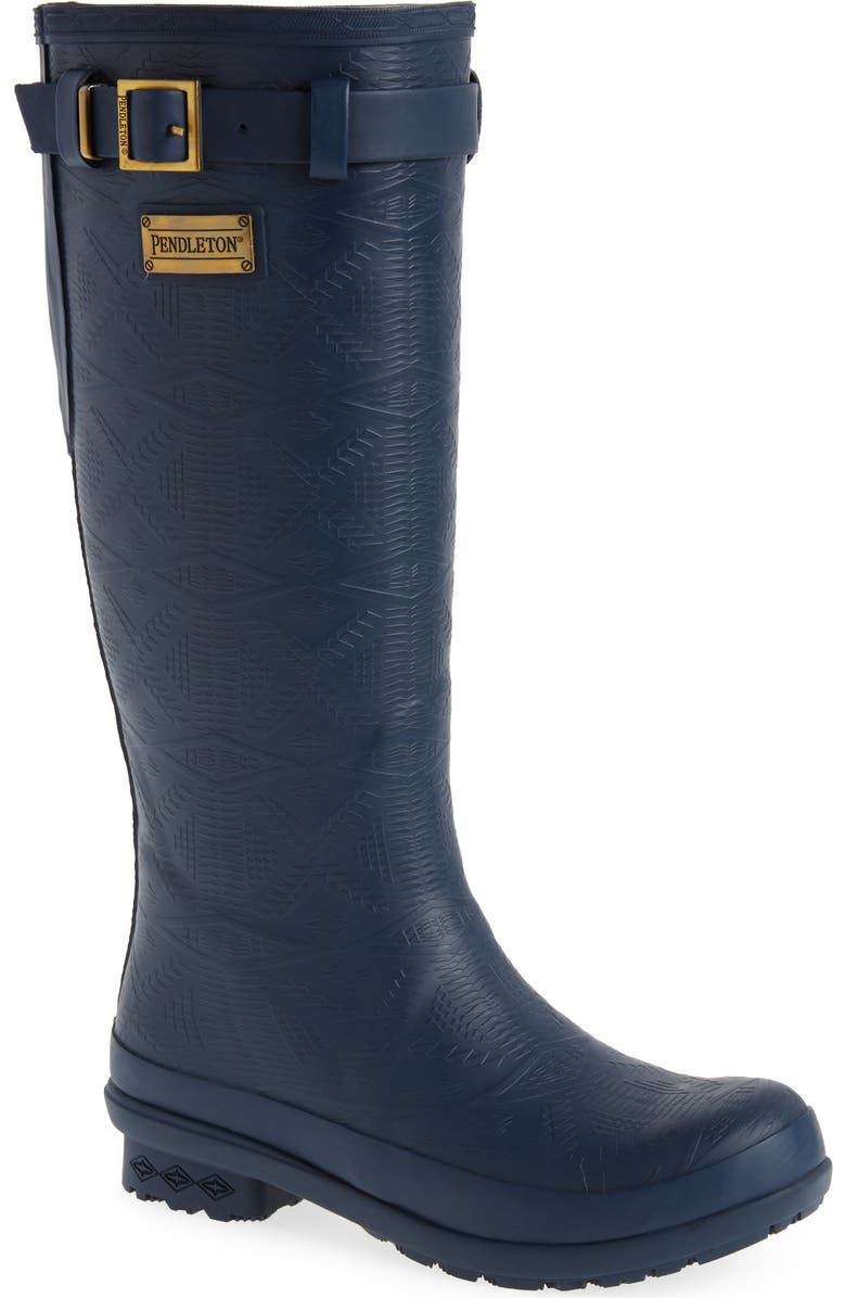 Pendleton Embossed Tall Waterproof Rain Boot, Main, color, Navy