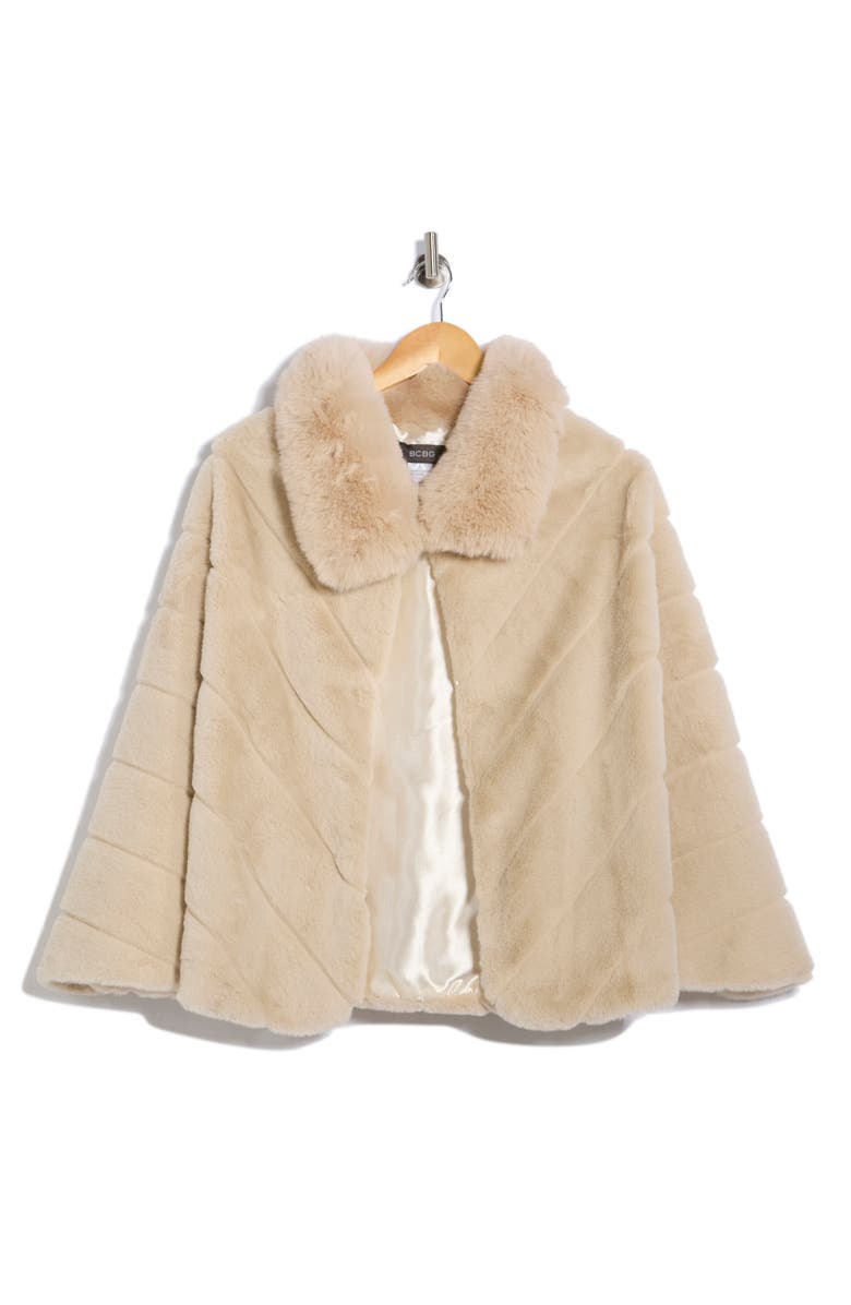 BCBGeneration Faux Fur Cape, Alternate, color, Taupe