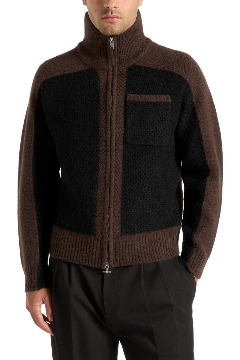Rene Colour Block Zip Through Cardigan, Alternate, color, Brown/Black