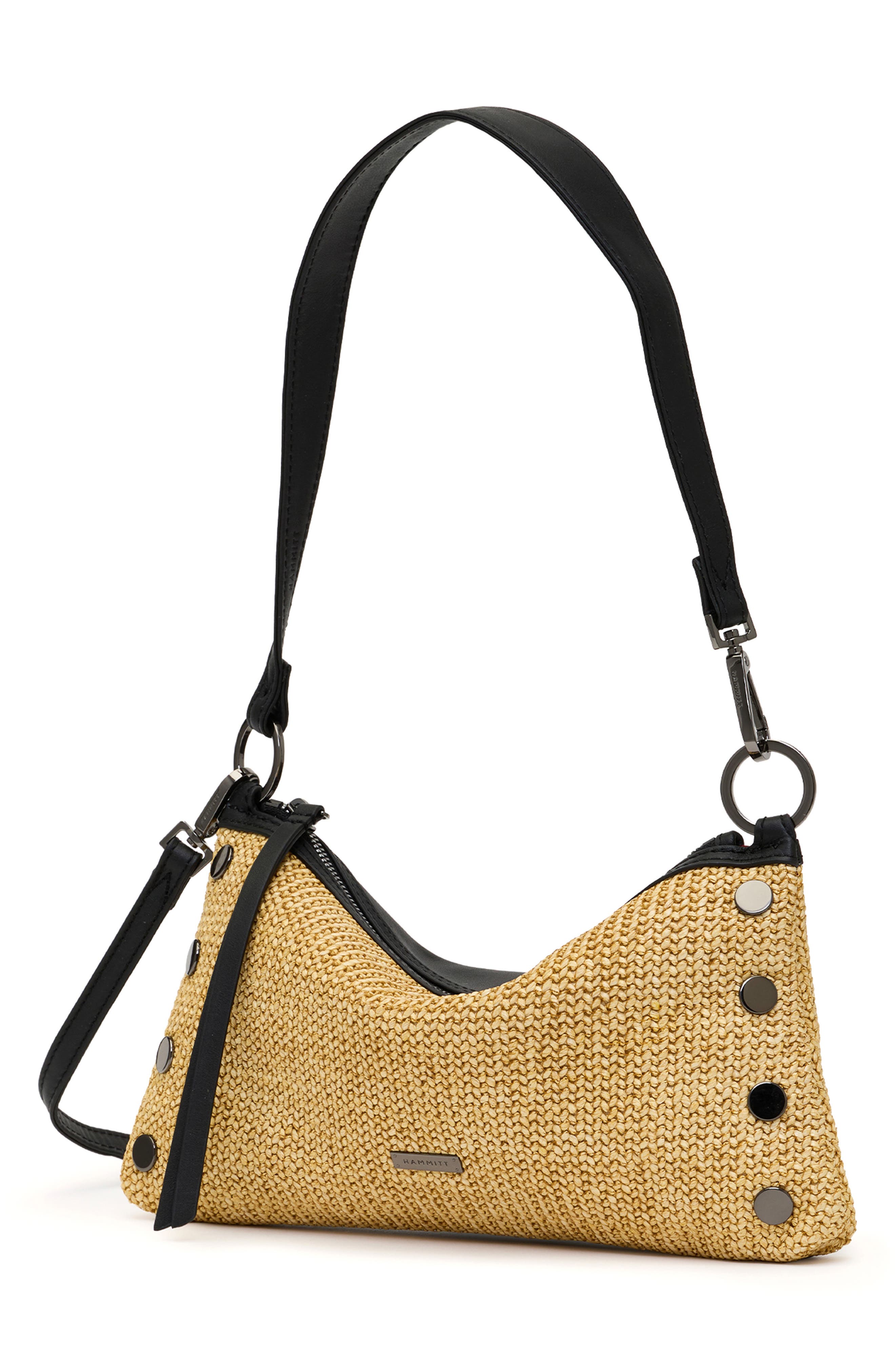 HAMMITT Kyle Shoulder Bag, Alternate, color, Noir Smooth Raffia/Gunmetal