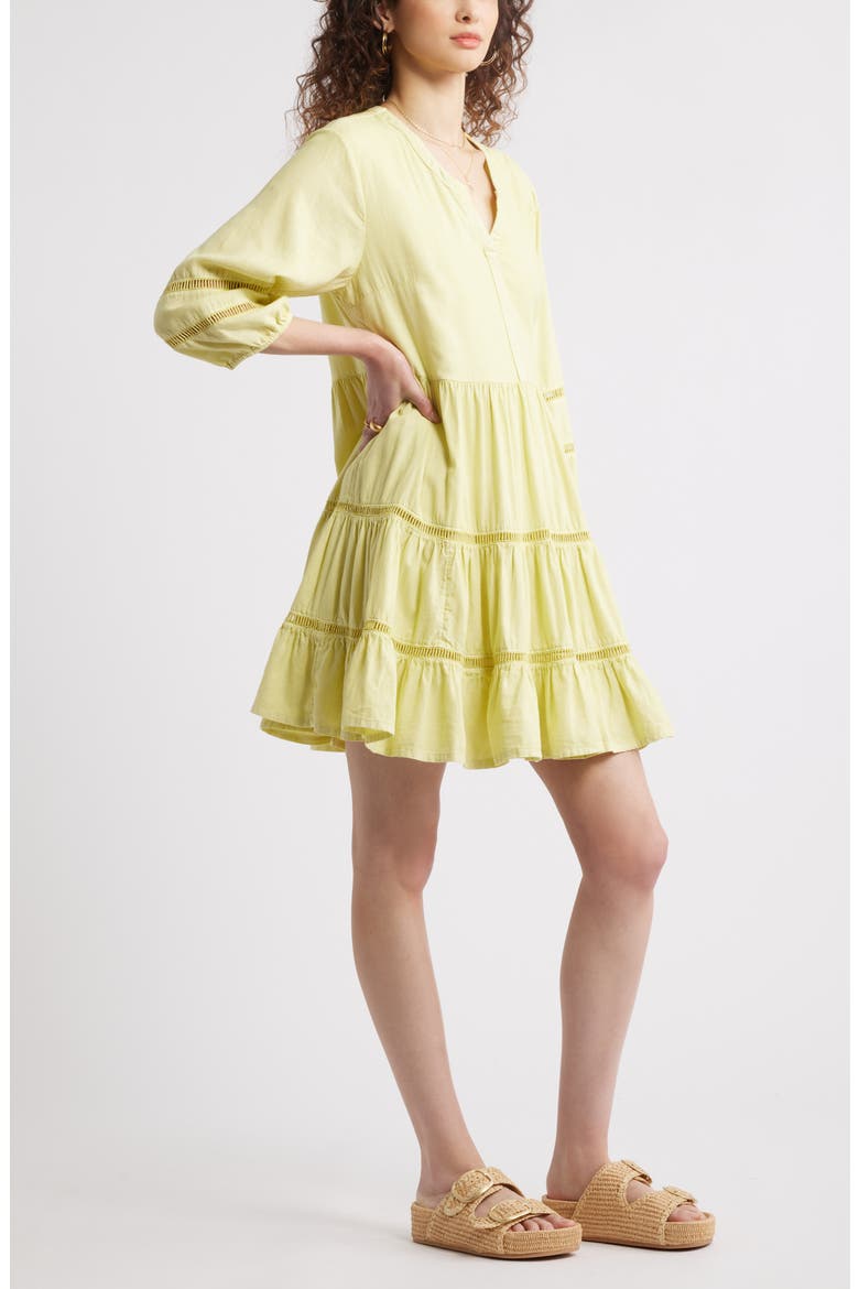 Ladder Stitch Accent Linen Blend Tiered Minidress, Alternate, color, GREEN LUMINARY