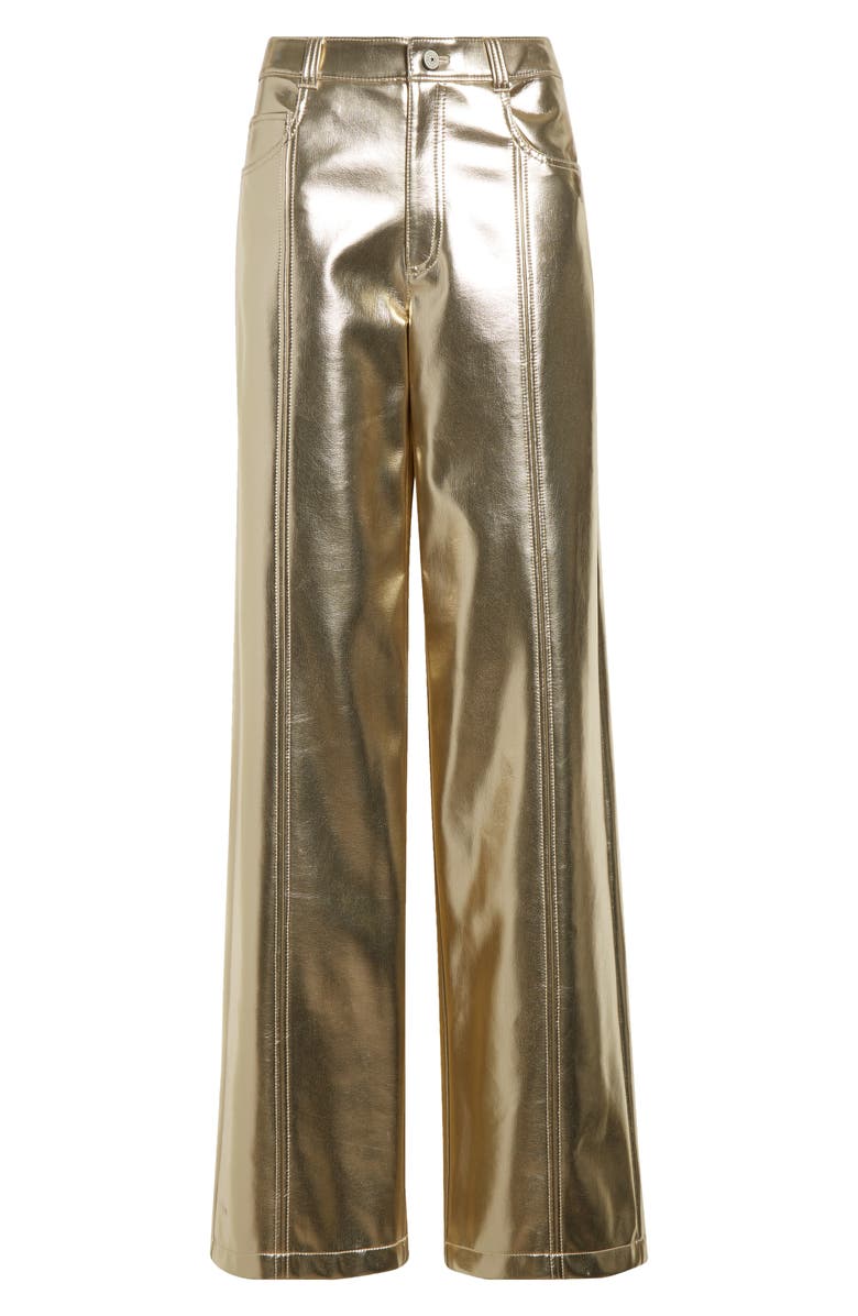 Cinq à Sept Francine High Waist Metallic Faux Leather Wide Leg Pants, Alternate, color, Gold