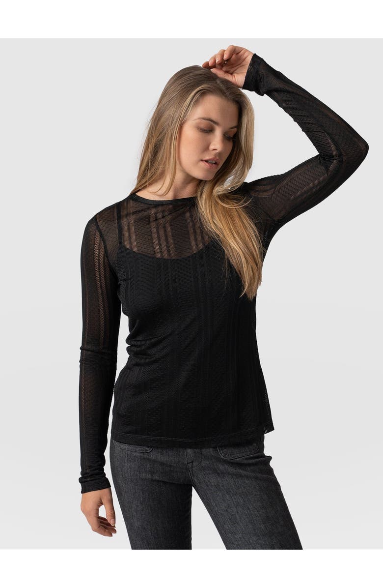 Saint + Sofia Demi Lace Long Sleeve Tee, Alternate, color, Black