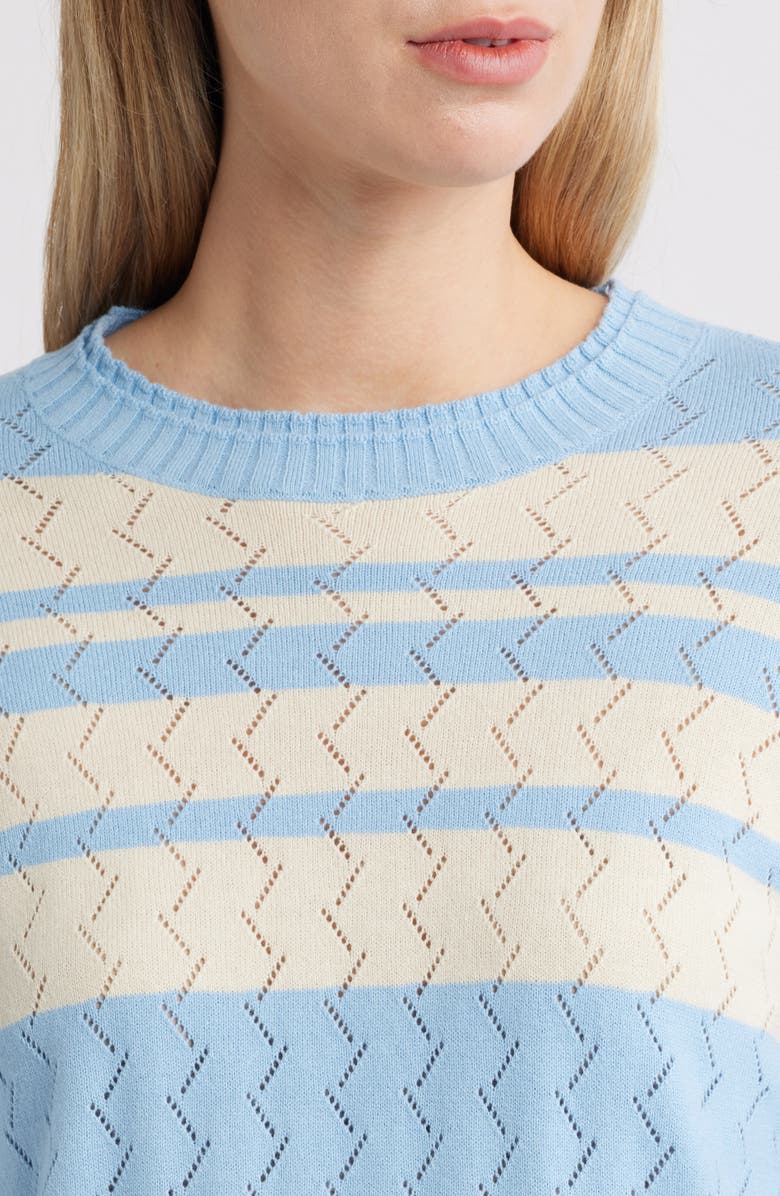 Wit & Wisdom Pointelle Stripe Sweater, Alternate, color, Ecru/ Airy Blue