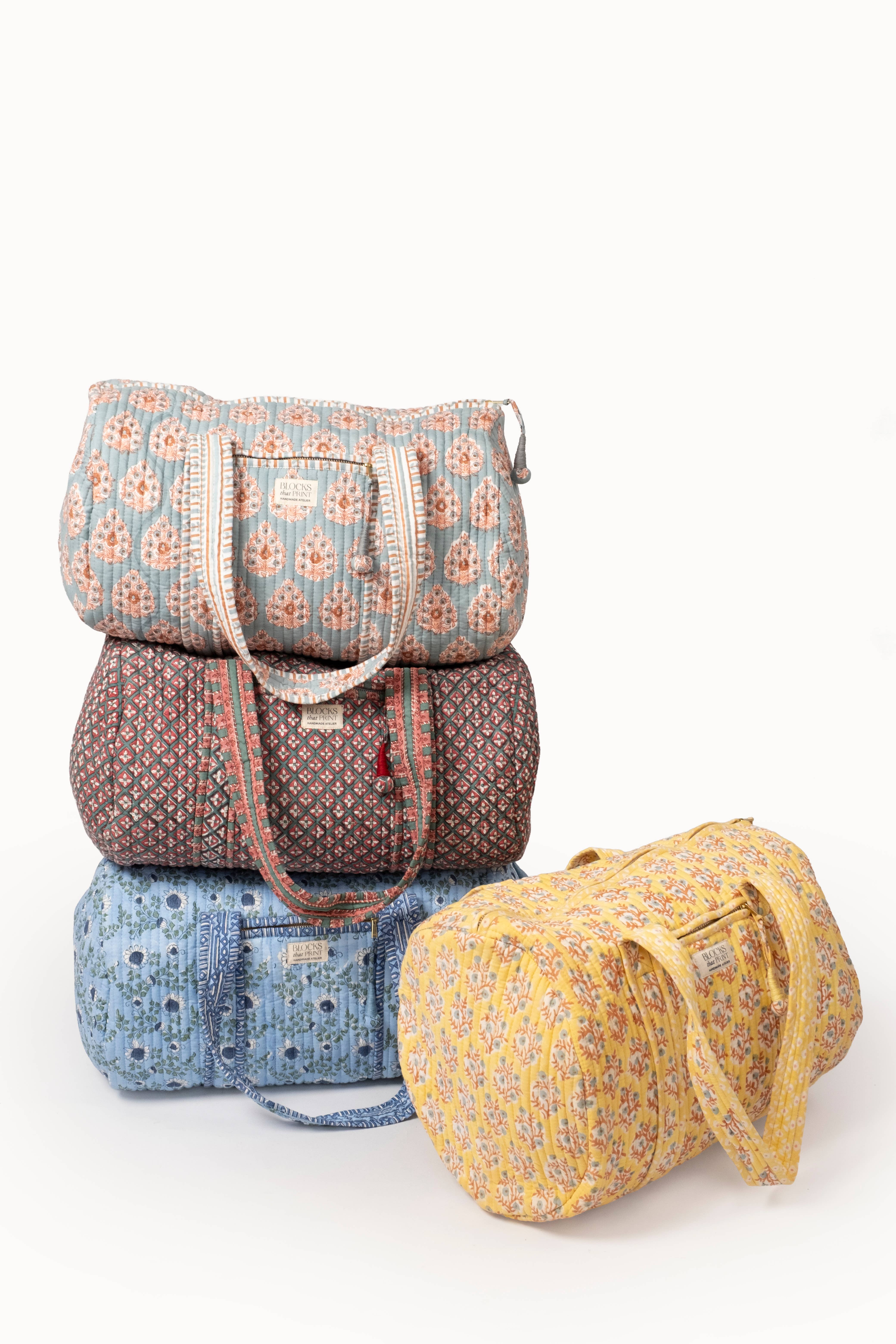 Block Print Quilted Duffle Bag, Alternate, color, Terracotta Heirloom Buta