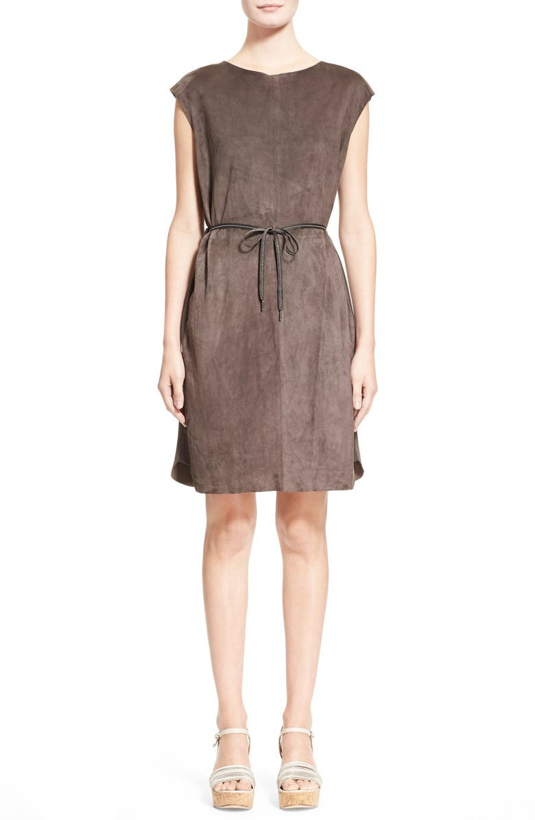 Fabiana Filippi Crepe Trim Suede Dress, Main, color,