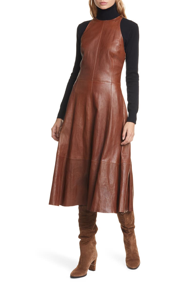 Leather Sleeveless Fit & Flare Dress, Main, color, SNUFF