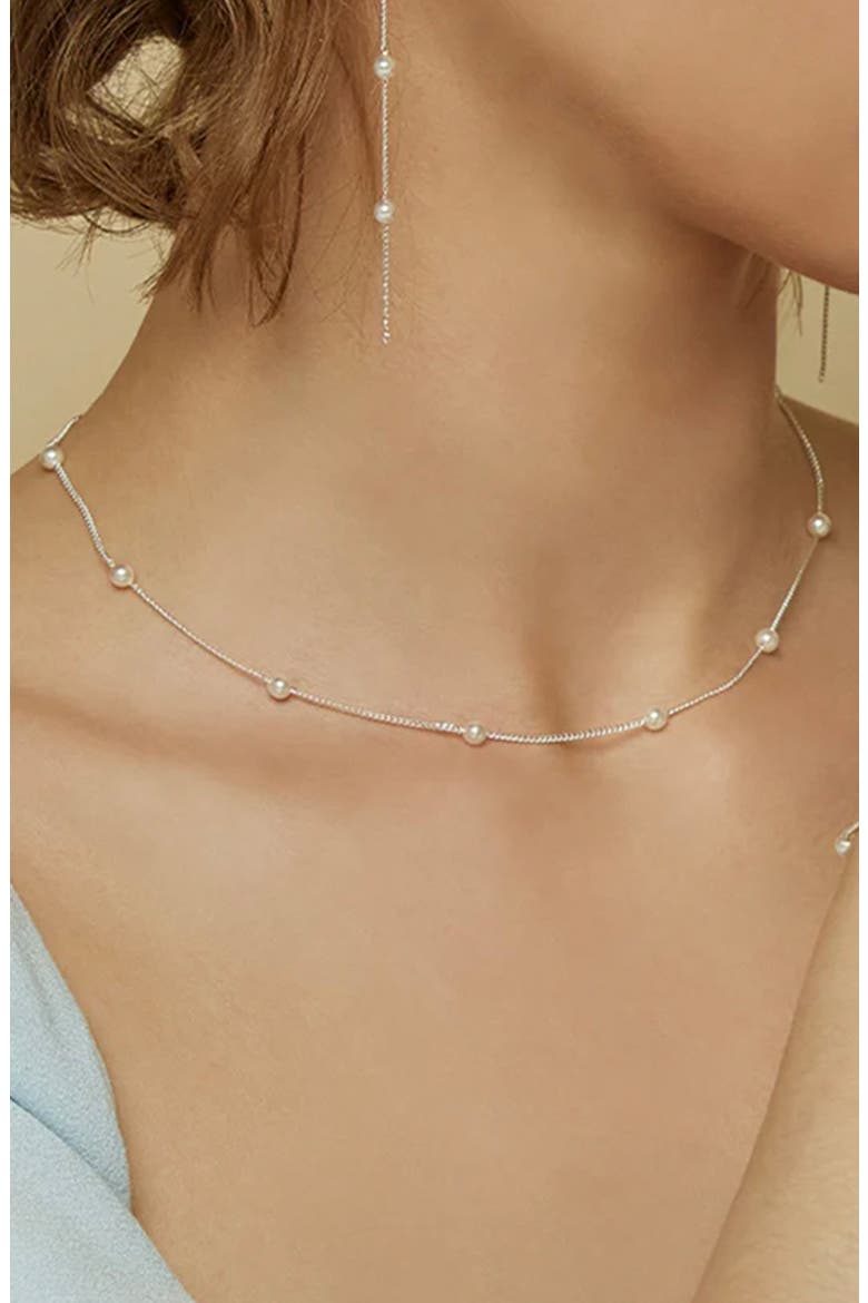 Sterling Silver 18k Gold Plated Infinite Pearl Necklace Dainty Statement, Alternate, color, Silver