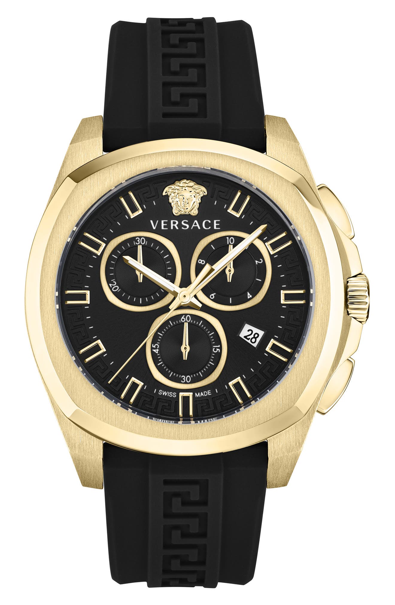Versace Geo Chronograph Silicone Strap Watch, 43mm