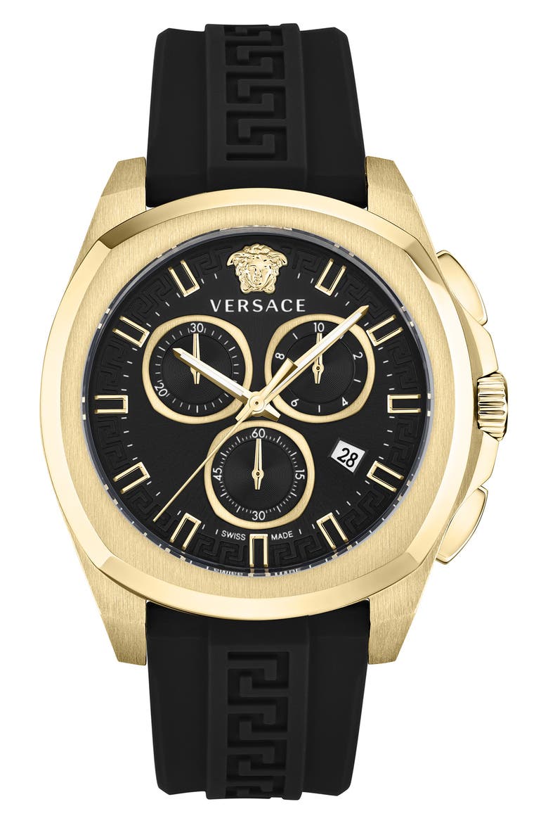 Geo Chronograph Silicone Strap Watch, 43mm, Main, color, GOLD