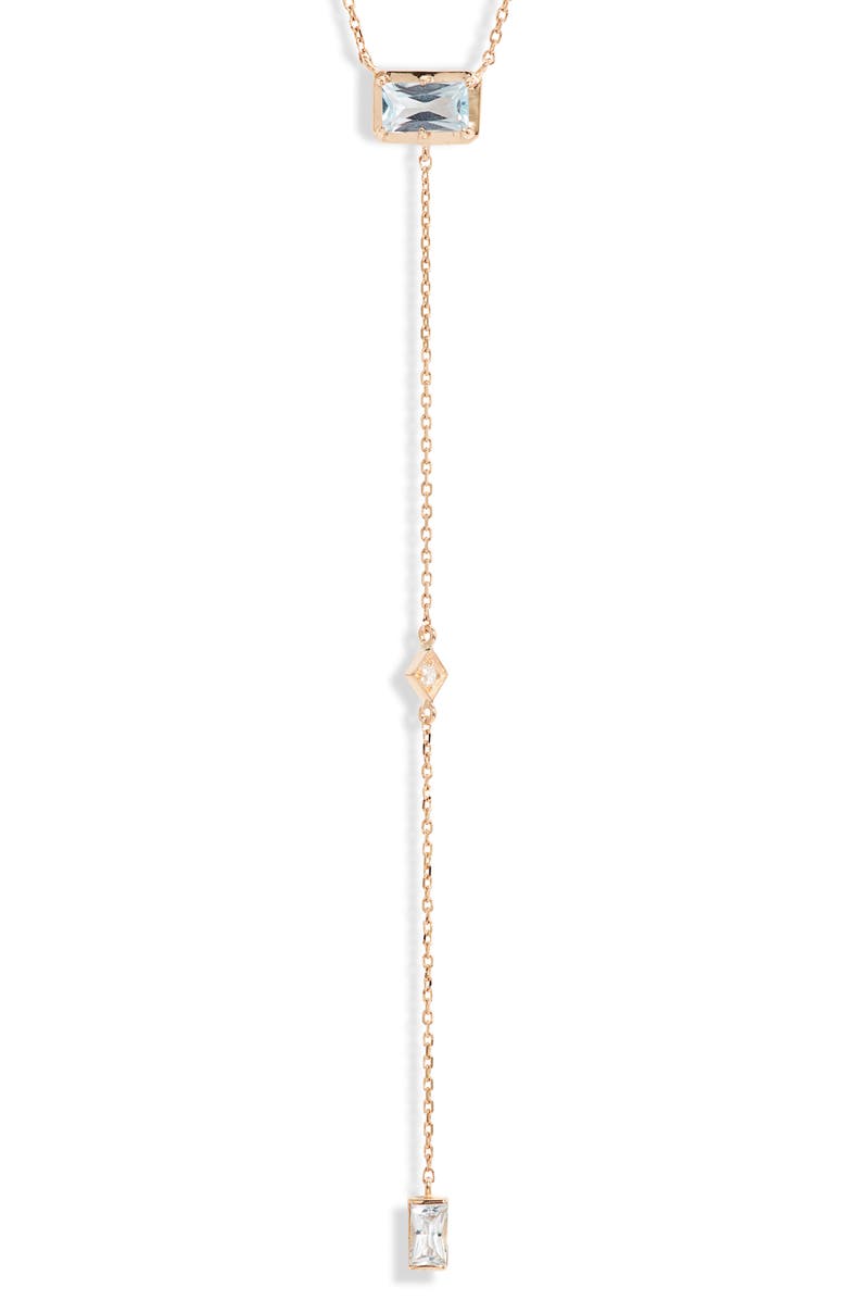 Anzie Dewdrop Blue Topaz Y-Necklace, Main, color, Yellow Gold/ Blue
