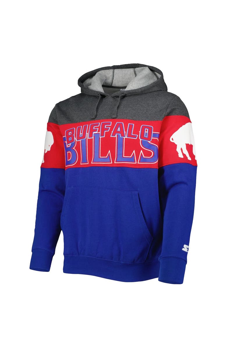 STARTER Men's Starter Royal/Heather Charcoal Buffalo Bills Extreme Vintage Logos Pullover Hoodie, Alternate, color, 