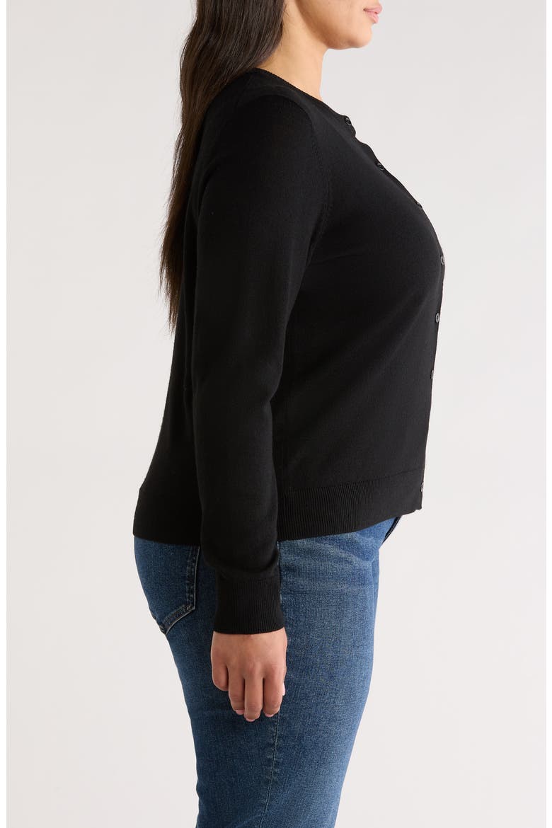 Merino Wool Blend Crewneck Cardigan, Alternate, color, BLACK