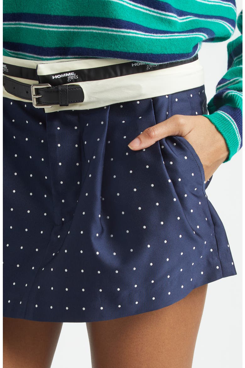 Polka Dot Belted Flip Waist Pleated Miniskirt, Alternate, color, NAVY POLKA DOT