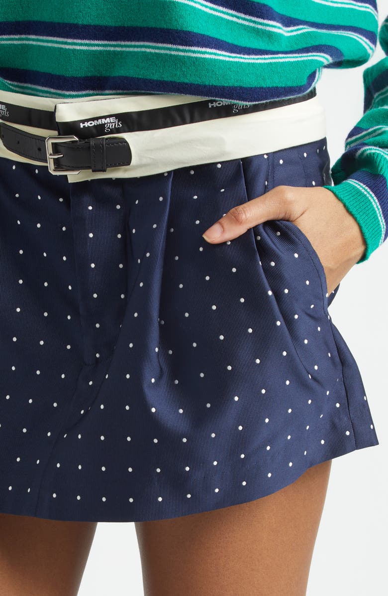 Hommegirls Polka Dot Belted Flip Waist Pleated Miniskirt, Alternate, color, Navy Polka Dot