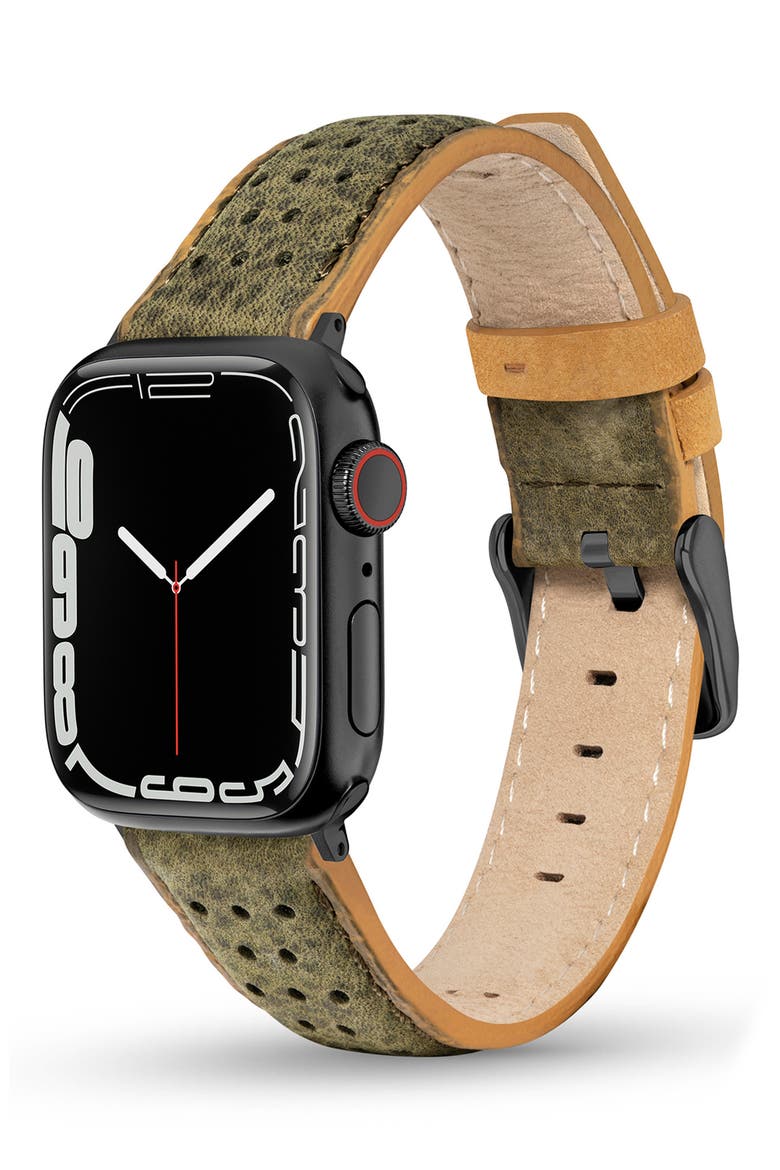Daintree Water Repellent Leather 20mm Smartwatch Watchband, Alternate, color, EVERGREEN