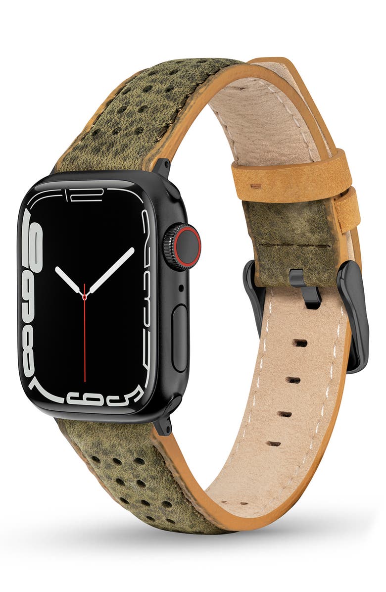 Timberland Daintree Water Repellent Leather 20mm Smartwatch Watchband, Alternate, color, Evergreen