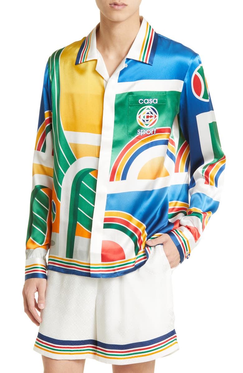 Casablanca Casa Sport Print Silk Button-Up Shirt, Alternate, color,