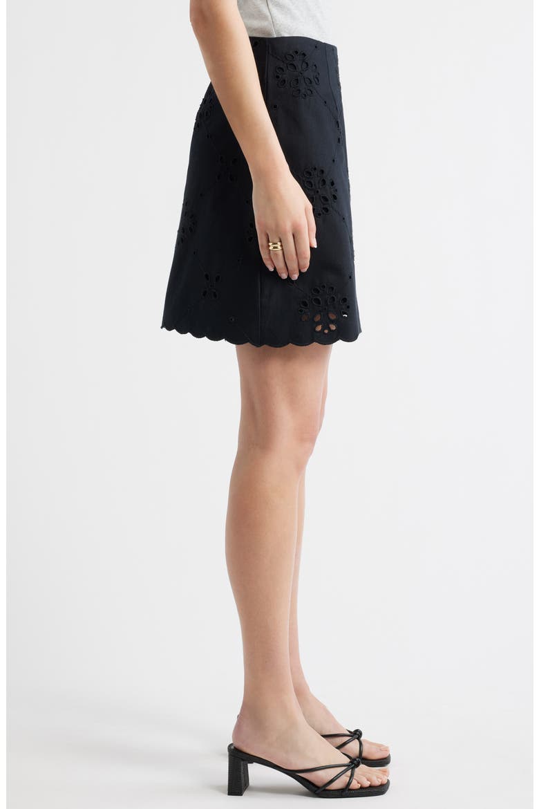 Eyelet Lace Miniskirt, Alternate, color, BLACK