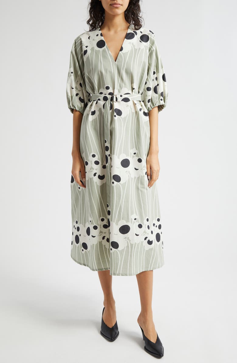 Marimekko Aiva Lammet Belted Midi Dress, Main, color, 